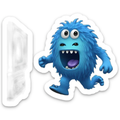 blue monster stepping out of an old tv emoji sticker