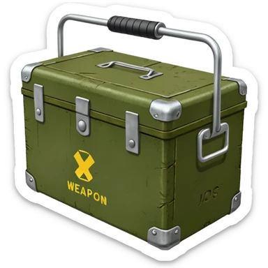 green military box with with an inscription weapon sticker