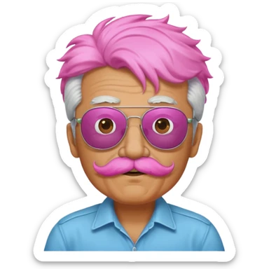 old guy with funny hair and shades and pink mustache sticker