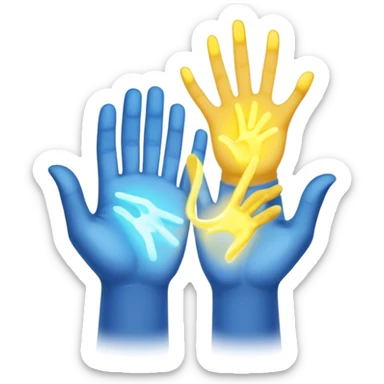 a hand being held by a glowing blue hand and a glowing yellow hand souls sticker