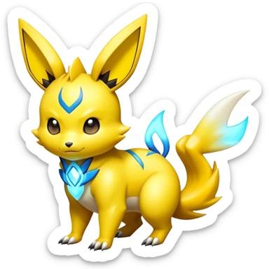 Shiny Futuristic Colorful Pichu-Raichu-Renamon-Zeraora-hybrid-creature sticker