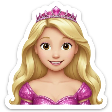 Aurora from Disney Princess with long blonde hair, pink sequin outfit sticker