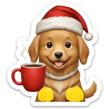Un perro con un sombrero de Navidad que tenga una taza de café en la mano sticker