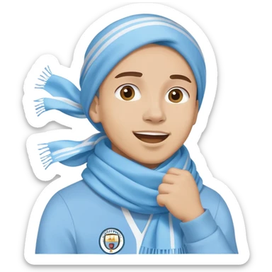Manchester City fan cheering with sky blue scarf sticker