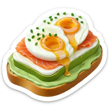 avocado toast with salmon and pachot eggs, under green cream  sticker