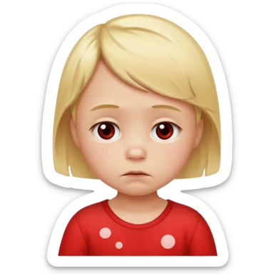 bebe com bolinhas vermelhas pequenas pelo corpo de tamanhos variados e loiro com cara de triste sticker