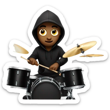 guy with black hoody shrugging while playing drums. sticker
