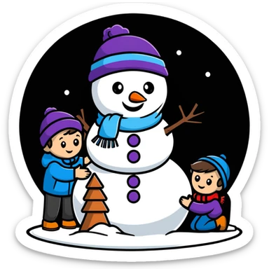 bright and playful kids building a snowman sticker