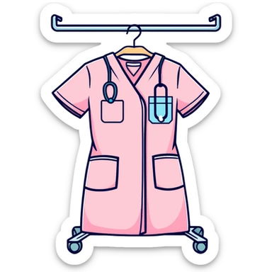 light pink medical scrubs uniform hanging on rack without any person sticker
