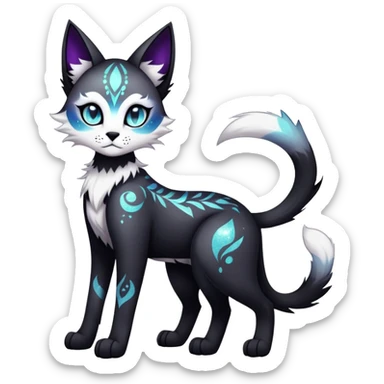 Cool edgy gothic Falvie-Fionbri-creature-sparkle-feline-fursona, full body, with random markings sticker