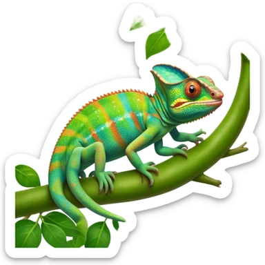 cinematic giant-smiling. chameleon-realistic emoji,-blending-with-vibrant-greenery.-detailed-scales-in-shifting-colors,-showing-the-chameleon’s-ability-to-camouflage.-soft-natural-light-highlights-its-texture.-light-background, zoomed into its face sticker