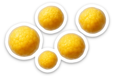 CINQUE CELLULE DI GRASSO GIALLE ANATOMICHE REALISTICHE FLUTTUANO IN ARIA, iperrealistico 4k, ISOLATA SU SFONDO BIANCO sticker