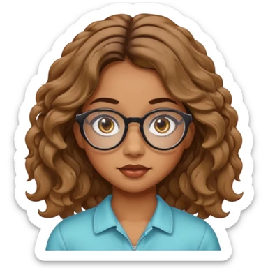girl with wavy hair, almond shaped eyes, birthmark near her eye, tan, with swag, and glasses sticker