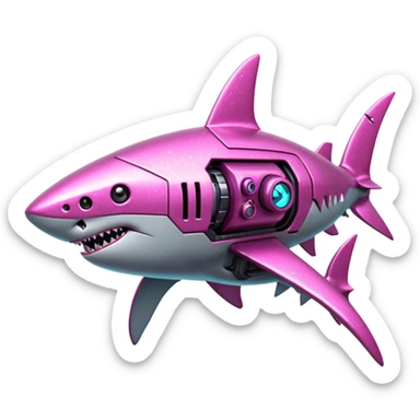 glitter mech shark pink cyberpunk sticker