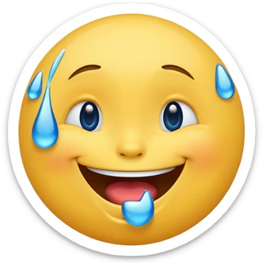 Emoji, yellow round laughing face, blue tears of joy on it  sticker