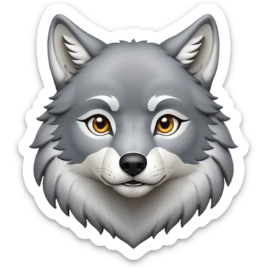 cinematic-noble-wolf-portrait-emoji,-poised-and-regal,-with-a-strong,-lean-build-and-a-sleek,-well-groomed-fur-of-grey-and-white,-deep-set-soulful-piercing-eyes,-simplified-yet-sharp-and-sophisticated-features,-highly-detailed,-full-body, zoomed out showing shoulders sticker