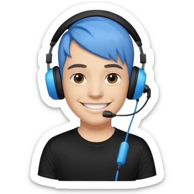 black streamer with blue gaming head set sticker