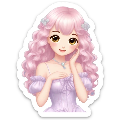 Dreamy pretty elegant kawaii shiny blushing shy anime pastel lady kawaii beautiful hair naturecore fairycore cottagecore jewels trending aesthetic full body sticker