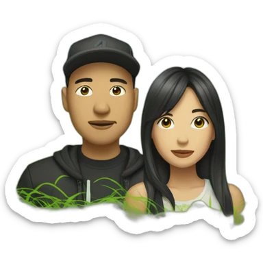 asian male rapper and a female songwriter in a huge grassland sticker