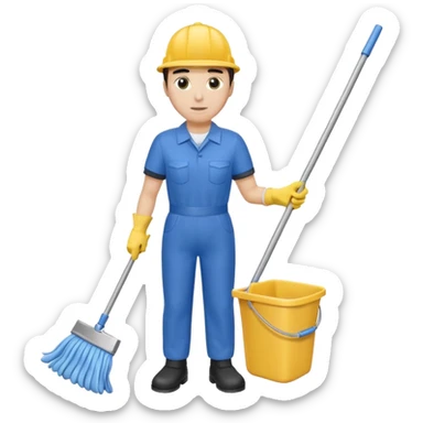 Custodian with yellow rubber gloves, mop sticker