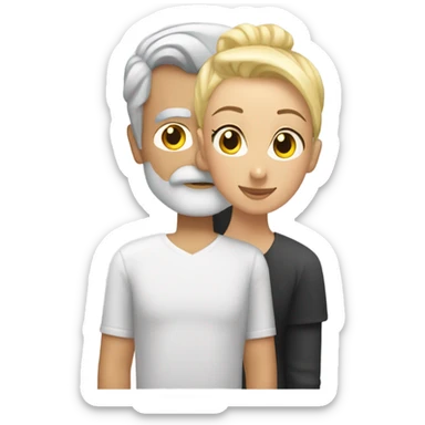 Handsome greying man with a manbun kissing blond athletic woman with pixie cut sticker