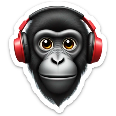 Monkey with black fur with red headphones sticker