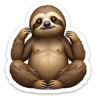 cinematic-sloth-realistic-full-body-sitting-emoji,-long-curved-claws-clinging,-thick-shaggy-brown-fur-slightly-ruffled,-head-tilted-dramatically,-slow-blinking-eyes-filled-with-serene-wisdom,-simplified-yet-realistic-focused-features,-highly-detailed,-glowing-with-an-almost-sarcastic-glow sticker