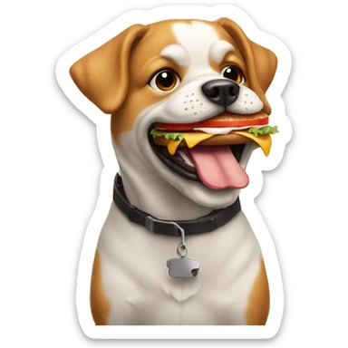 dog eating a hamburguer sticker