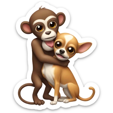 Small monkey putting a chihuahua in a headlock sticker