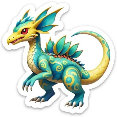 cool exotic fantasy-creature-Fakémon-Pokémon, full body, with markings sticker