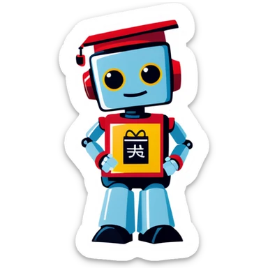 a robot wearing a teacher attire sticker