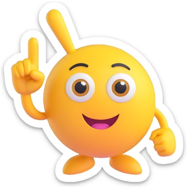 A yellow round emoji character with big eyes and a confident smile, clearly pointing both index fingers at itself. Strong “ME!” expression. Bold cartoon style, isolated on white sticker