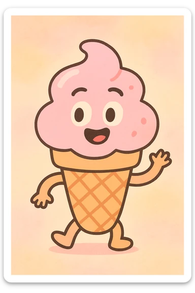 a happy ice cream cone, pastel toon style, soft pastel palette sticker