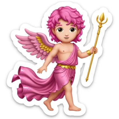 Cupid from Roman Deities with long pink wavy hair, pink sequin toga sticker