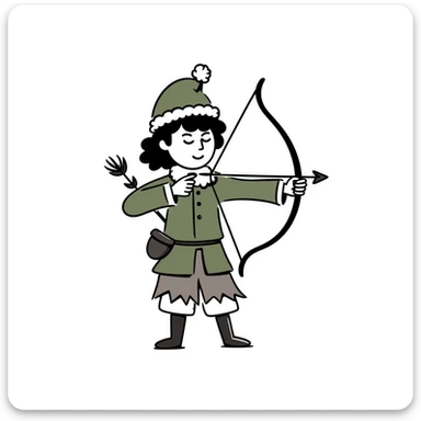 detailed hand drawn doodle of Robin Hood with classic medieval outfit and bow sticker