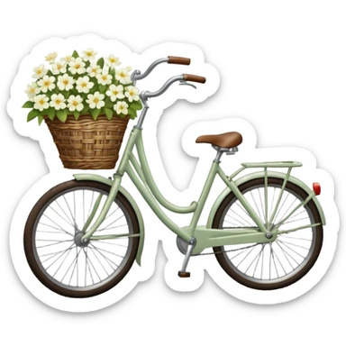 Bicycle with a basket filled with white flowers sticker