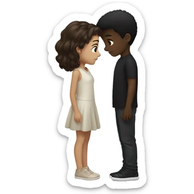 Boy girl with brown hair and black boy with black hair kissing  sticker