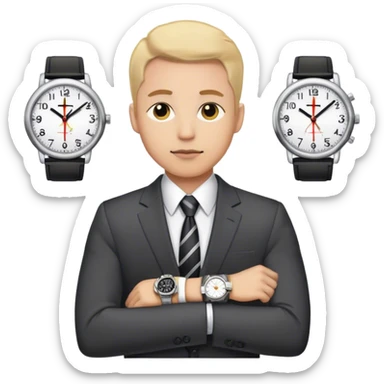 office worker with watches behind him  sticker