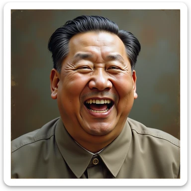 a realistic portrait of Mao Zedong laughing, lifelike facial expression, detailed textures, respectful and natural style sticker