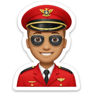Smiling military man with sunglasses in red uniform sticker