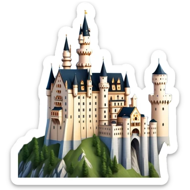 Cinematic Realistic Neuschwanstein Castle Landmark Emoji, depicted as the fairy‚Äêtale castle set against a mountainous backdrop rendered with dramatic lighting and intricate textures. sticker
