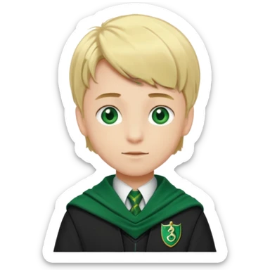 blonde hair boy in Slytherin uniform with green scarf sticker