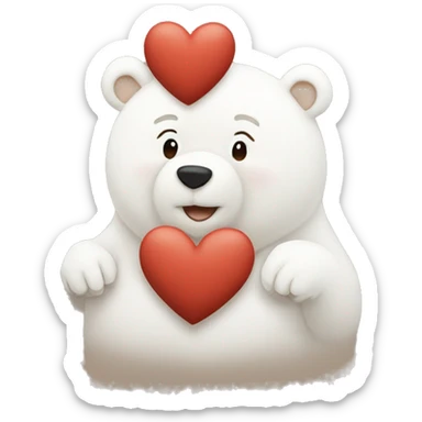 One white bear kissing one brown bear hearts all around them sticker
