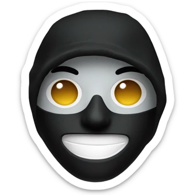 A guy with a metal black Matte mask with black hoodie hood up that says spongë sticker