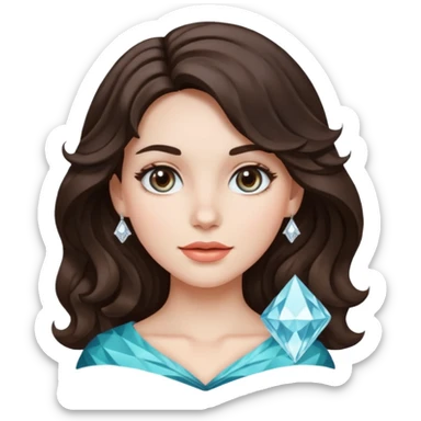 brunette girl with white skin wavy medium hair and diamond face shape sticker