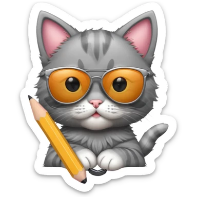 A big pencil with a kitten in sunglasses sticker