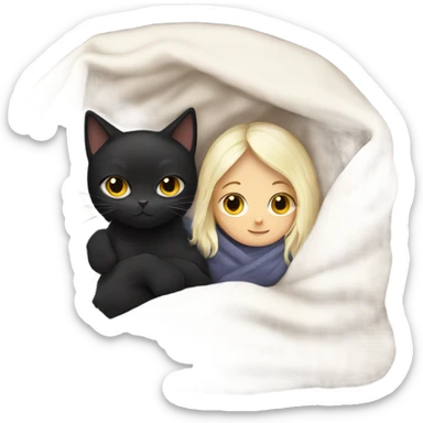Black cat with White girl cosy under a blanket sticker