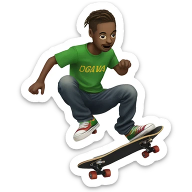 Gawa doing a kick flip on a skateboard sticker