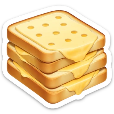 croque-monsieur cheese slices, thin, square, pale yellow, smooth glossy, rounded corners, supple, melt-friendly, slight layering or curl, no packaging, bread, plate, or faces, clean 3D, soft shadows, transparent background, emoji scale sticker