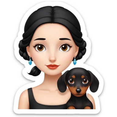 A beautiful girl with a black bun and a dachshund.
 sticker